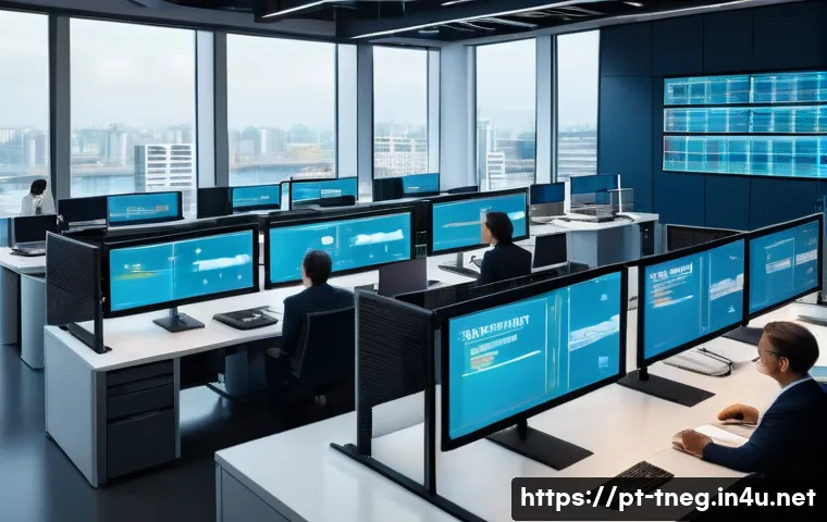 무역협상가를 위한 최신 무역 규제 정보 - A modern customs office environment with professionals analyzing import and export documents on mult...